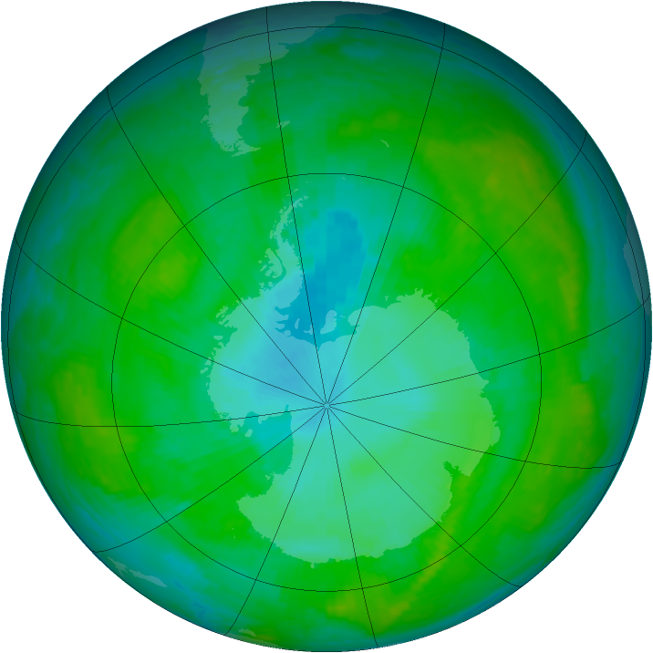 Antarctic ozone map for 01 January 2003